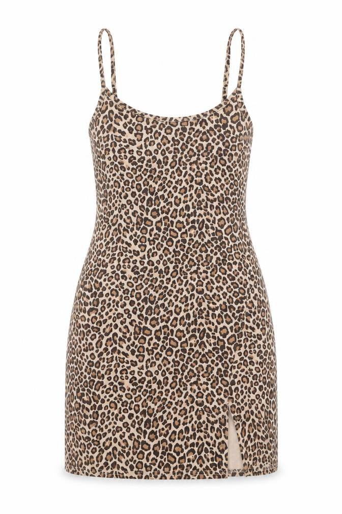 PRETTYLITTLETHING Womens Brown Animal Print Polyester Mini Size 8 Scoop Neck Pullover