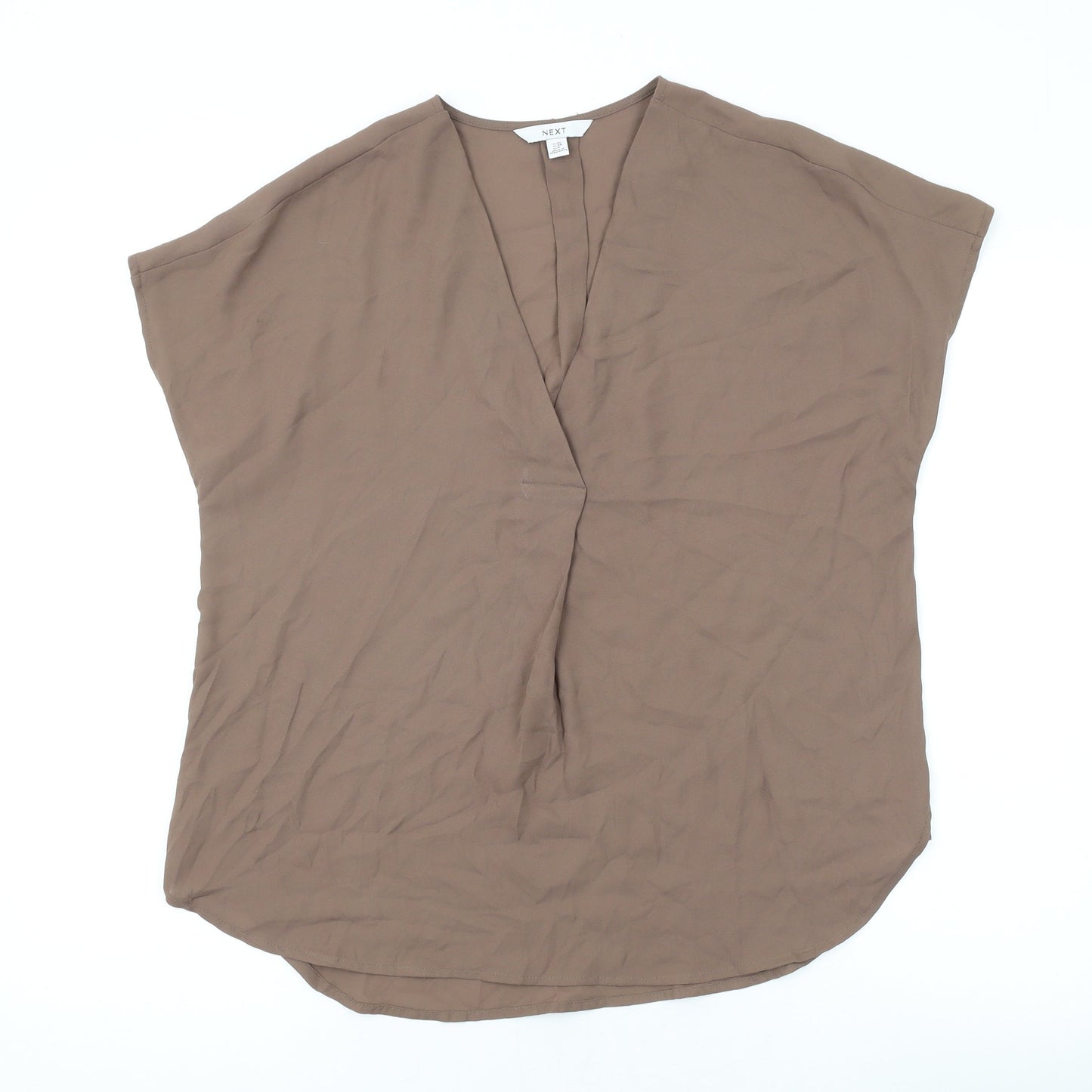 NEXT Womens Brown Polyester Basic T-Shirt Size 10 V-Neck