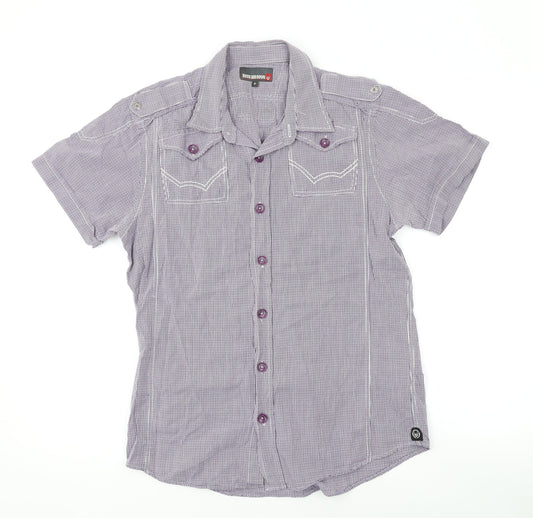 Duck and Cover Mens Purple Check Cotton Button-Up Size M Collared Button