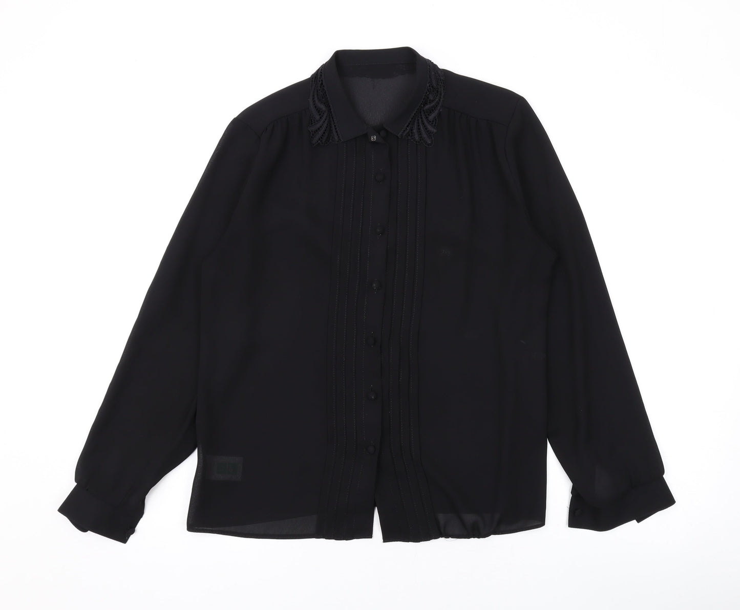 Marks and Spencer Womens Black Polyester Basic Button-Up Size 12 Collared