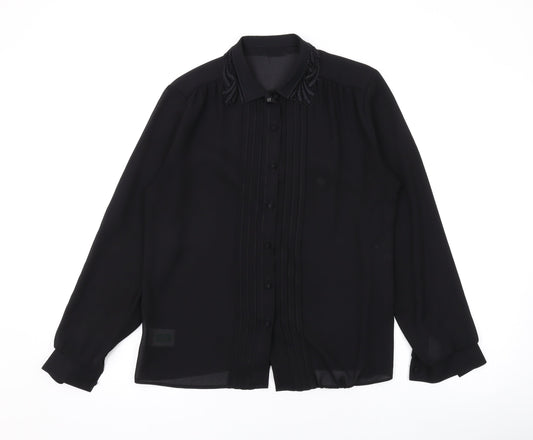 Marks and Spencer Womens Black Polyester Basic Button-Up Size 12 Collared
