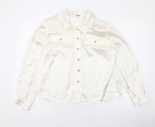 Planet Womens Ivory Polyester Basic Button-Up Size 12 Collared - `