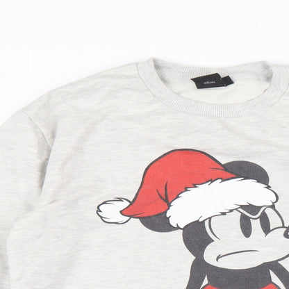 Preloved Disney Womens Grey Cotton Pullover Sweatshirt Size XS Pullover - Christmas Mickey Mouse - Detail
