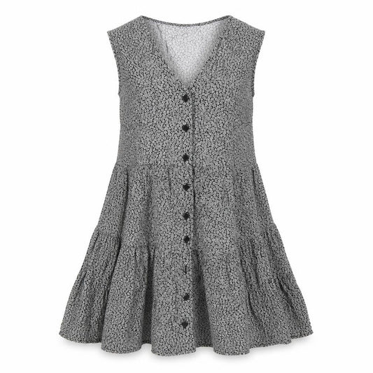 New Look Womens Black Floral Viscose A-Line Size 6 V-Neck Button