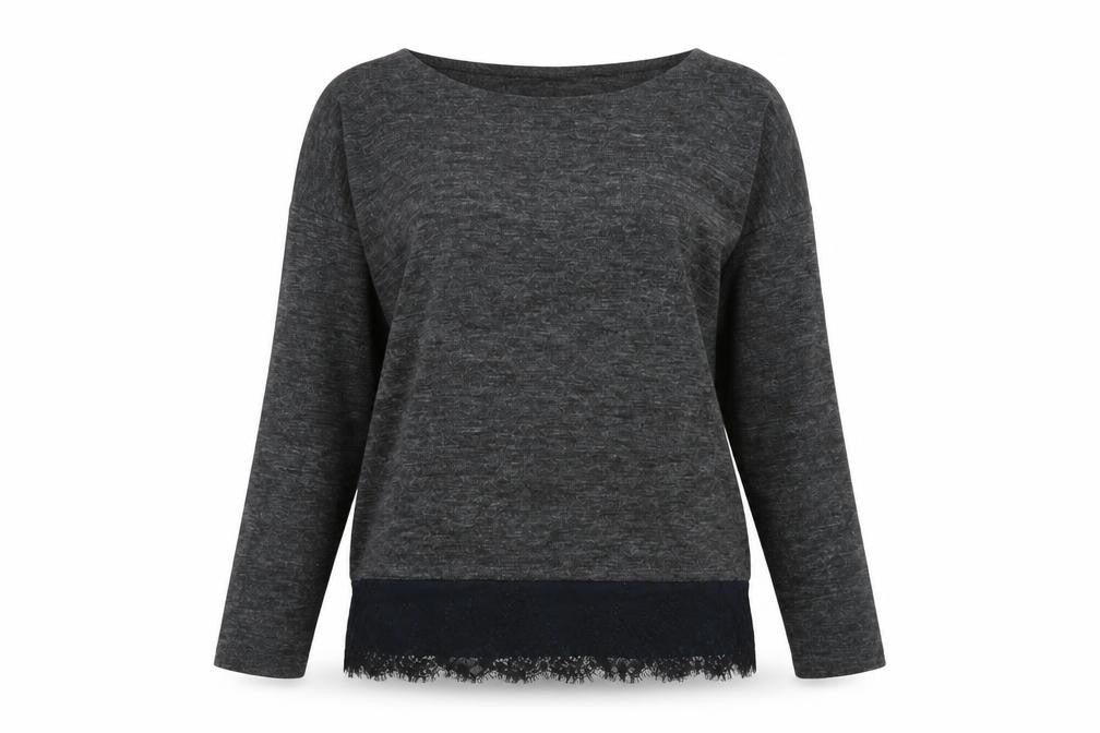 OVS Womens Grey Polyester Basic T-Shirt Size M Round Neck - Lace Trim