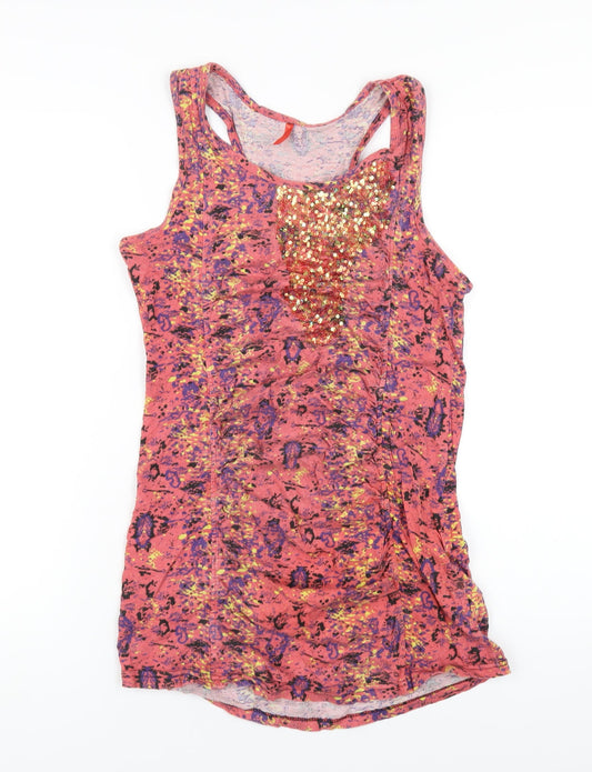 NEXT Womens Pink Geometric Cotton Basic Tank Size 14 Scoop Neck
