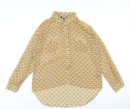 Next Womens Yellow Geometric Polyester Basic Button-Up Size 10 Collared