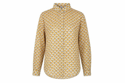 Next Womens Yellow Geometric Polyester Basic Button-Up Size 10 Collared