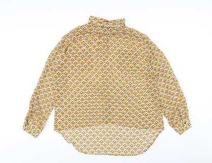 Next Womens Yellow Geometric Polyester Basic Button-Up Size 10 Collared