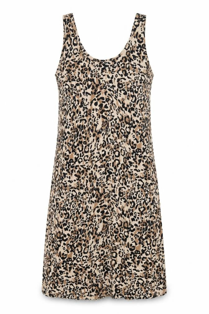 Marks & Spencer Womens Brown Animal Print Viscose Tank Dress Size M Scoop Neck Pullover