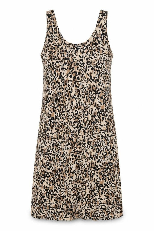 Marks & Spencer Womens Brown Animal Print Viscose Tank Dress Size M Scoop Neck Pullover