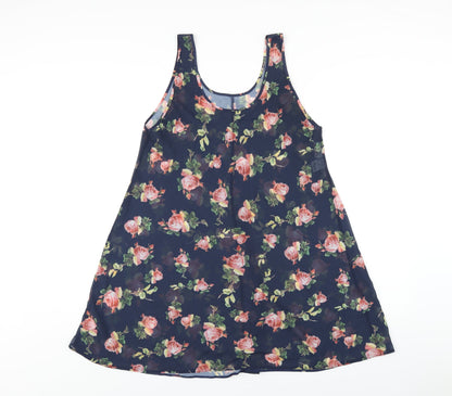 Chaslyn Womens Blue Floral Polyester A-Line Size S Scoop Neck Pullover