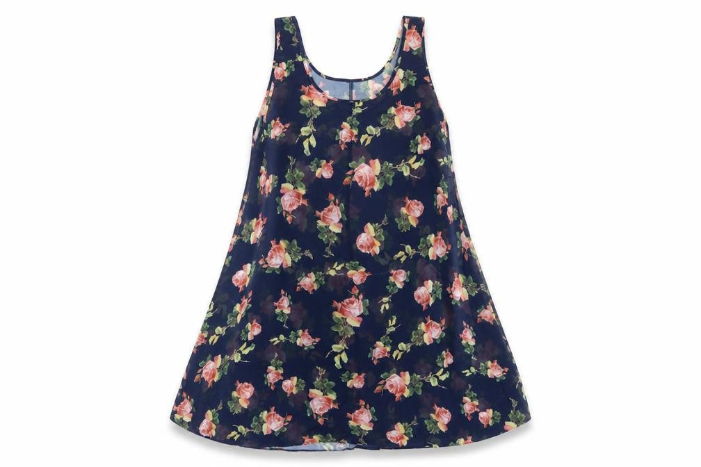 Chaslyn Womens Blue Floral Polyester A-Line Size S Scoop Neck Pullover