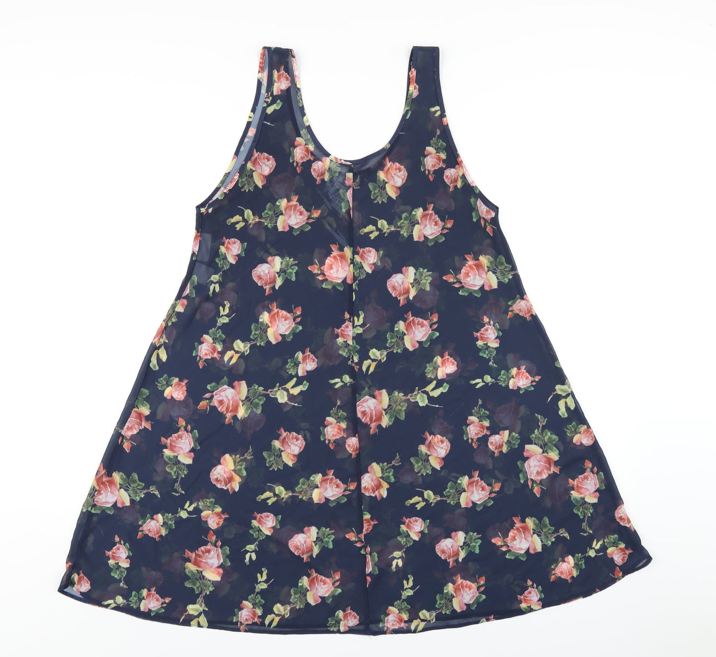 Chaslyn Womens Blue Floral Polyester A-Line Size S Scoop Neck Pullover