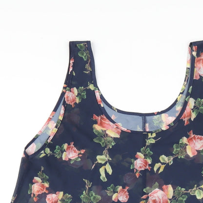 Chaslyn Womens Blue Floral Polyester A-Line Size S Scoop Neck Pullover