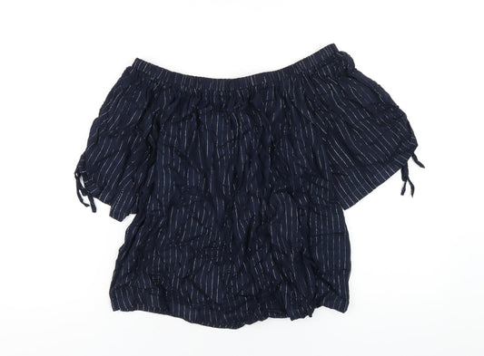 NEXT Womens Blue Striped Viscose Basic T-Shirt Size 10 Off the Shoulder