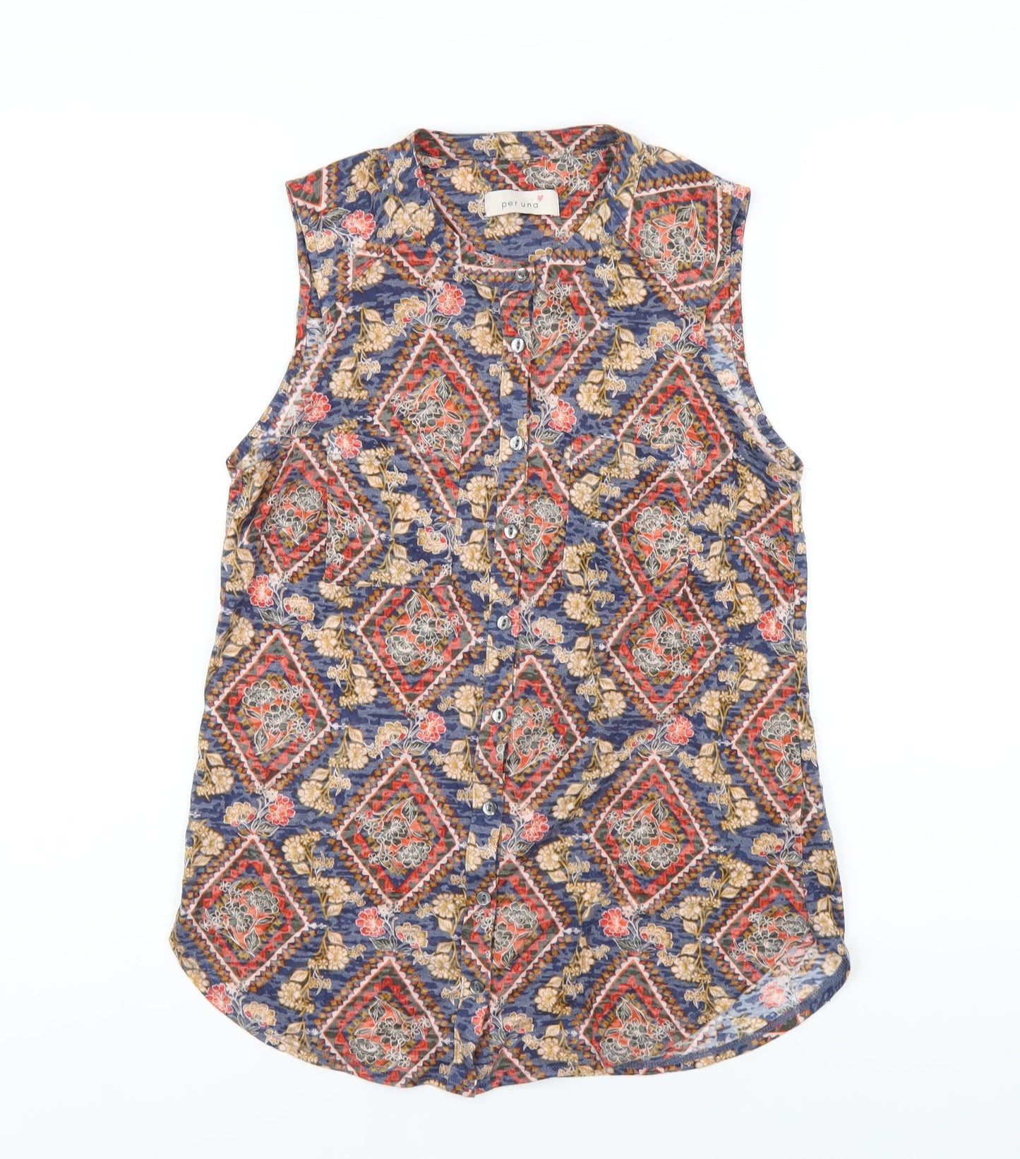 Per Una Womens Multicoloured Geometric Polyester Basic Button-Up Size 10 Round Neck