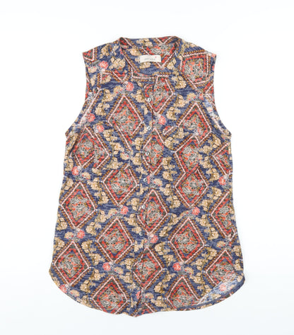 Per Una Womens Multicoloured Geometric Polyester Basic Button-Up Size 10 Round Neck