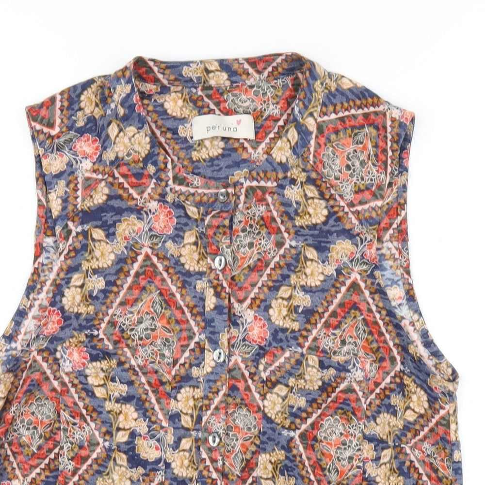 Per Una Womens Multicoloured Geometric Polyester Basic Button-Up Size 10 Round Neck