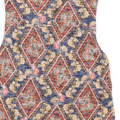 Per Una Womens Multicoloured Geometric Polyester Basic Button-Up Size 10 Round Neck