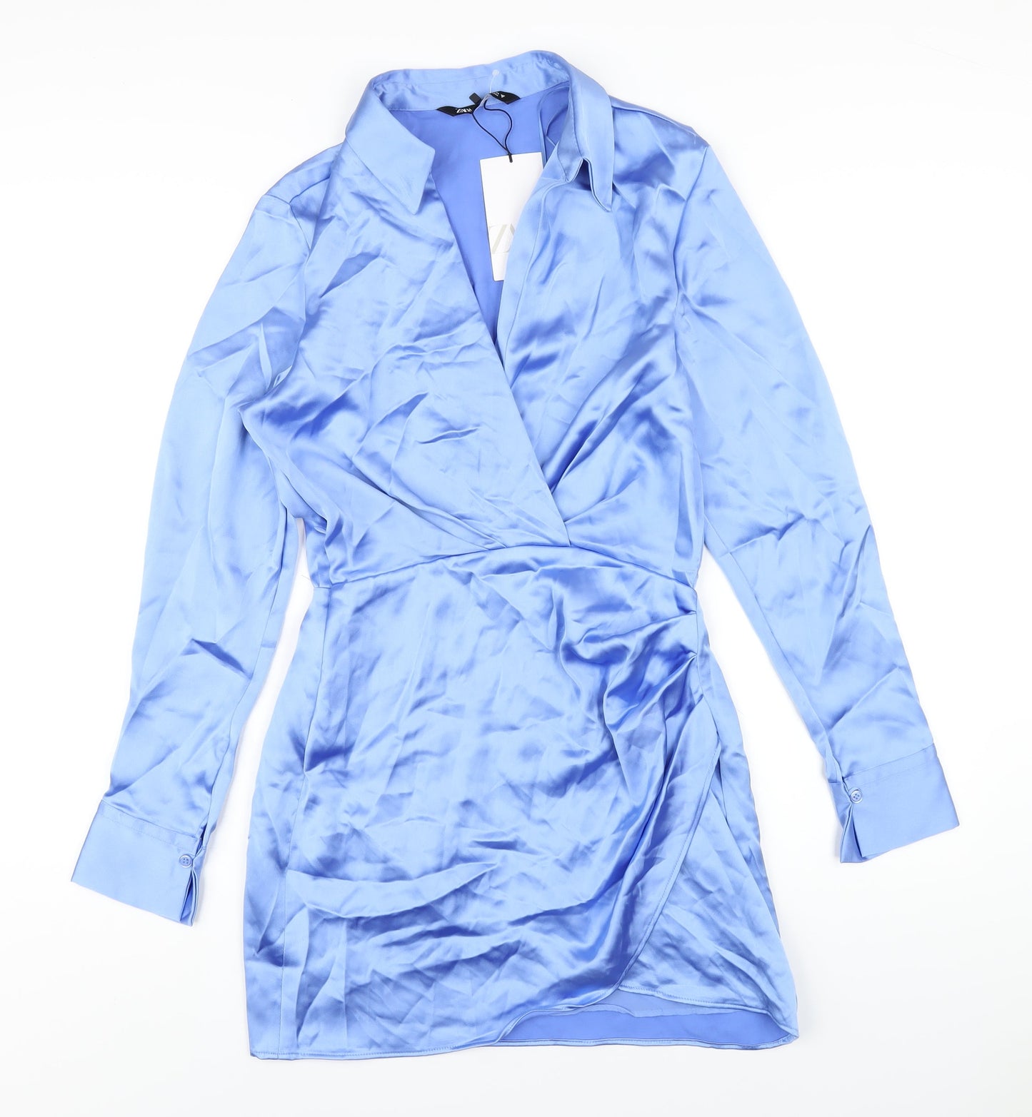 Zara Womens Blue Polyester Bodycon Size S Collared Zip