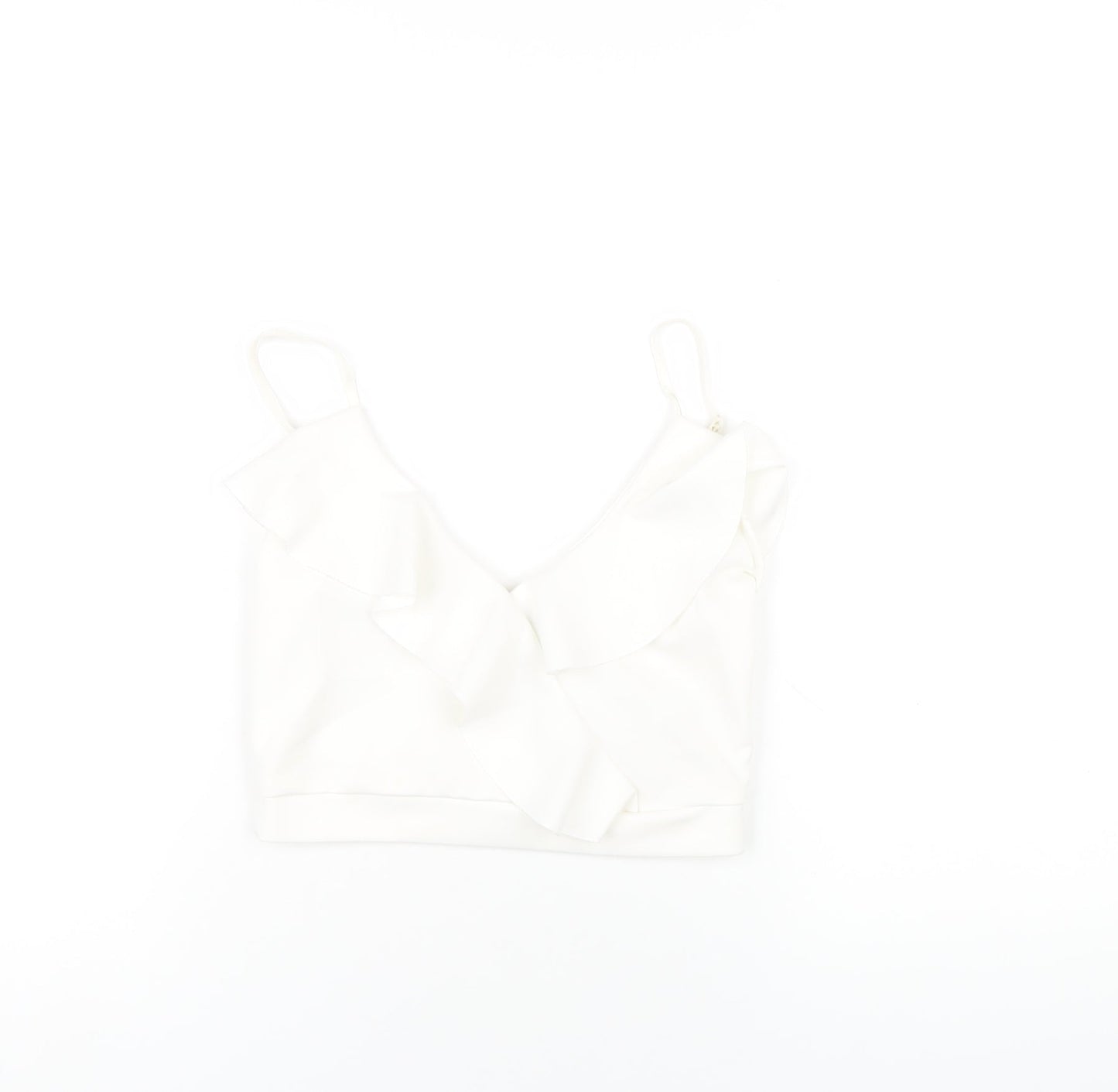 Quiz Womens White Polyester Camisole T-Shirt Size 8 V-Neck - Ruffle Neckline
