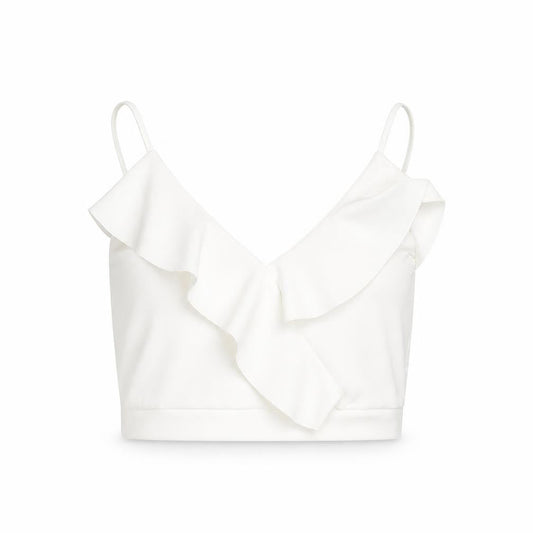 Quiz Womens White Polyester Camisole T-Shirt Size 8 V-Neck - Ruffle Neckline