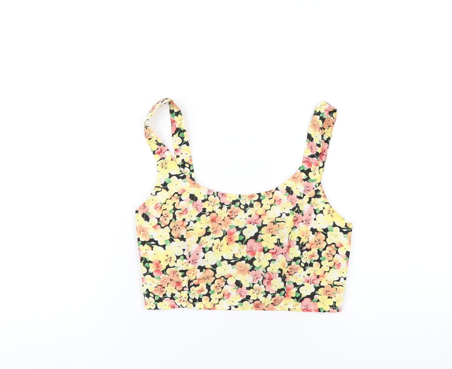 Gold Womens Multicoloured Floral Polyester Cropped T-Shirt Size 10 Round Neck