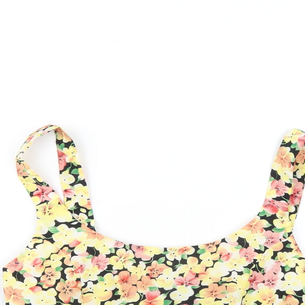 Gold Womens Multicoloured Floral Polyester Cropped T-Shirt Size 10 Round Neck