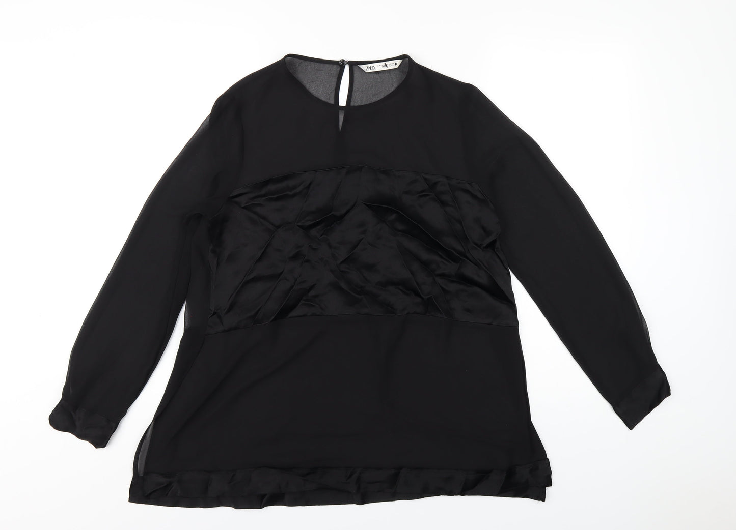 Zara Womens Black Polyester Basic T-Shirt Size XS Round Neck