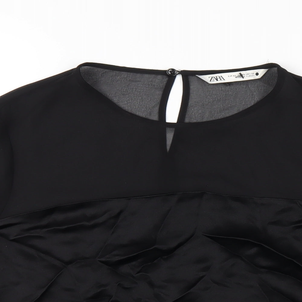 Zara Womens Black Polyester Basic T-Shirt Size XS Round Neck