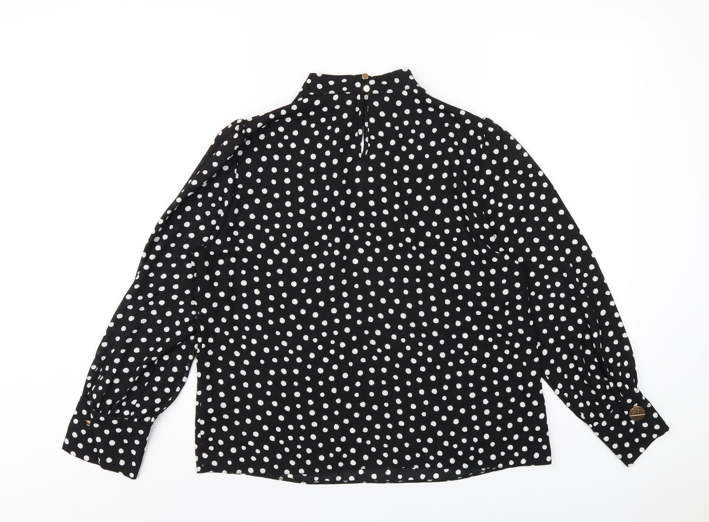 Dorothy Perkins Womens Black Polka Dot Polyester Basic Blouse Size 10 Round Neck