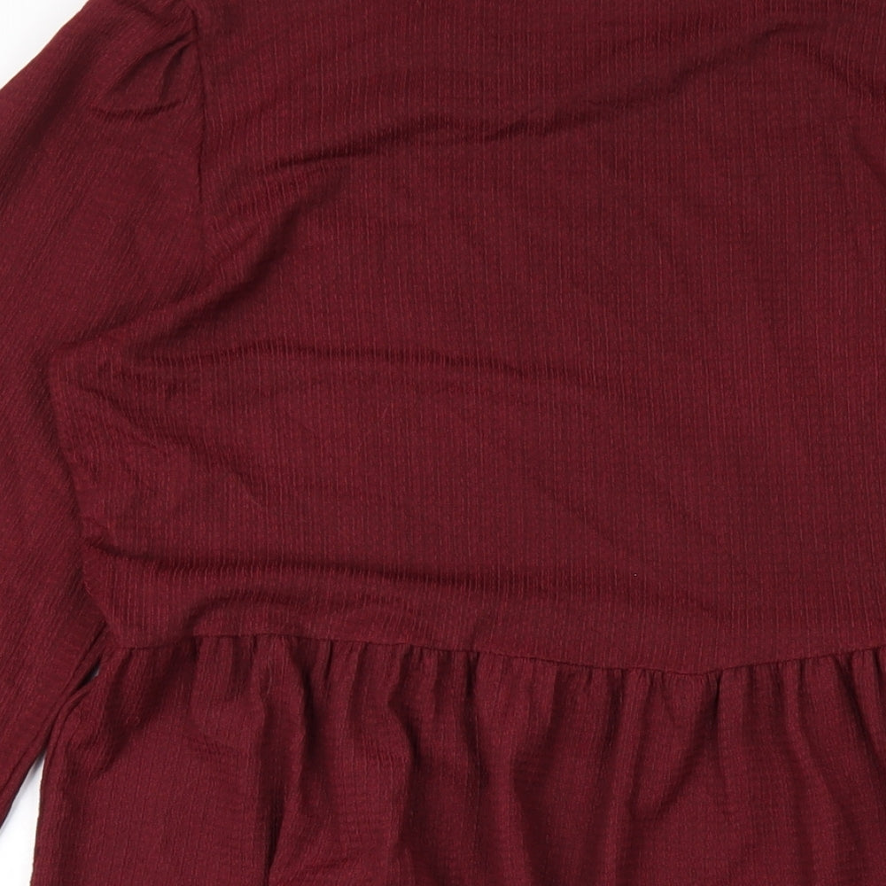 New Look Womens Red Polyester A-Line Size 10 Round Neck Pullover