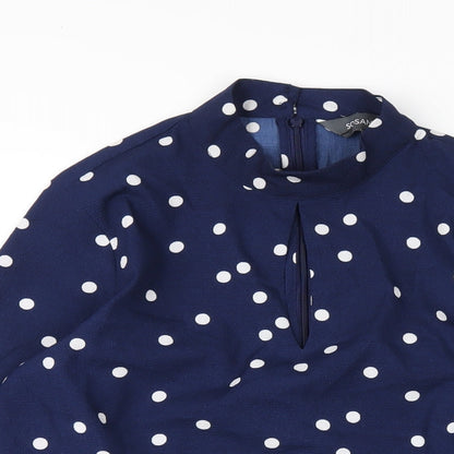 Sonsandar Womens Blue Polka Dot Polyester Basic T-Shirt Size 10 Round Neck