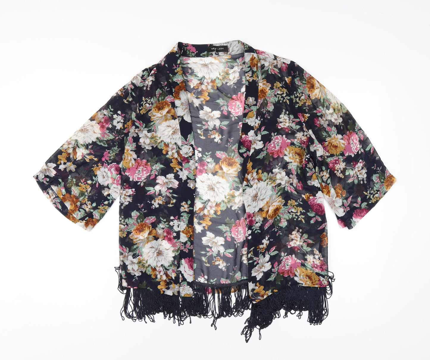 New Look Womens Blue Floral Polyester Kimono Tank Size 10 V-Neck