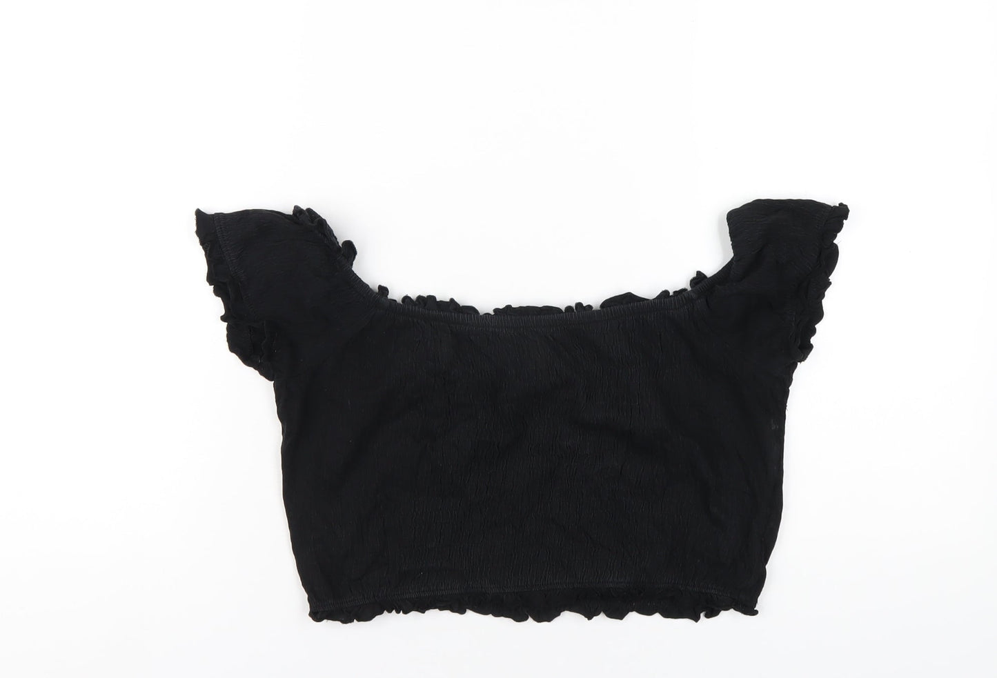 New Look Womens Black Cotton Cropped T-Shirt Size 12 Scoop Neck