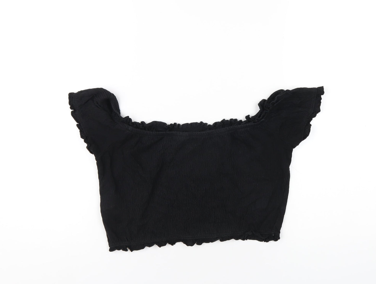 New Look Womens Black Cotton Cropped T-Shirt Size 12 Scoop Neck