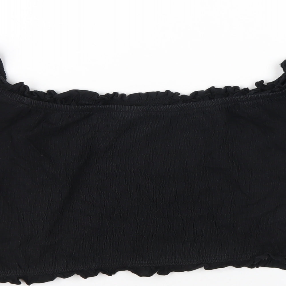New Look Womens Black Cotton Cropped T-Shirt Size 12 Scoop Neck