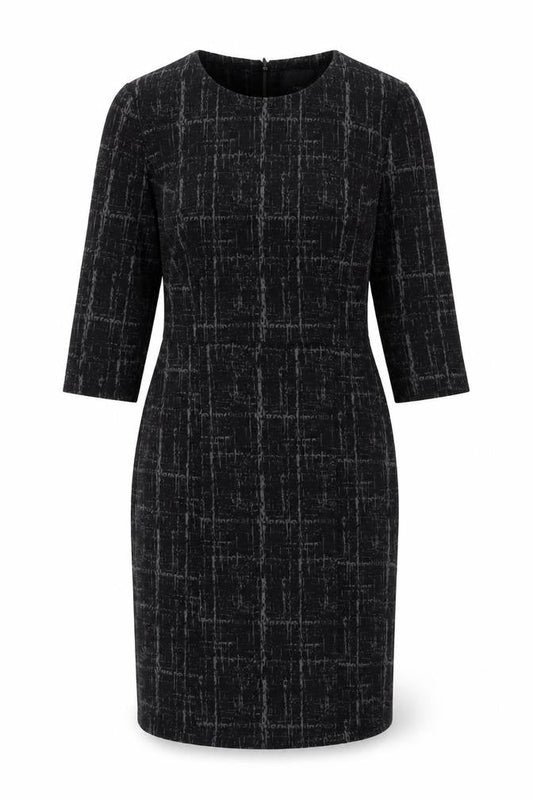 Next Womens Black Geometric Polyester Pencil Dress Size 12 Round Neck Zip