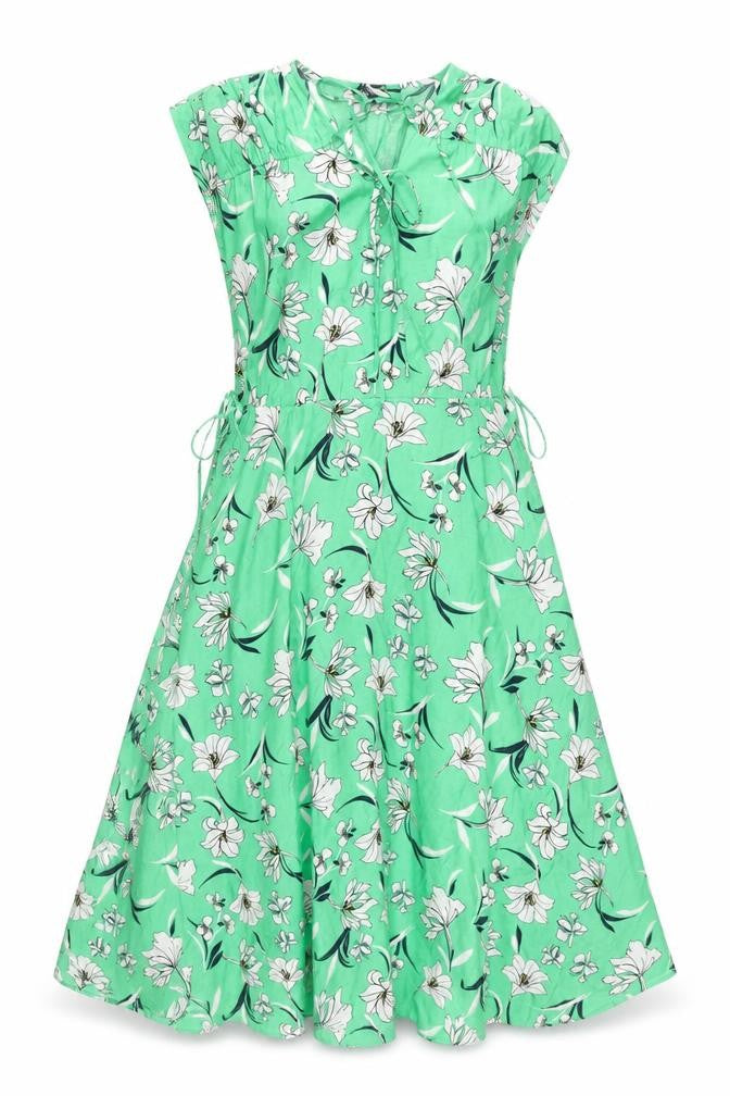Marks & Spencer Womens Green Floral Viscose A-Line Size 8 V-Neck Tie
