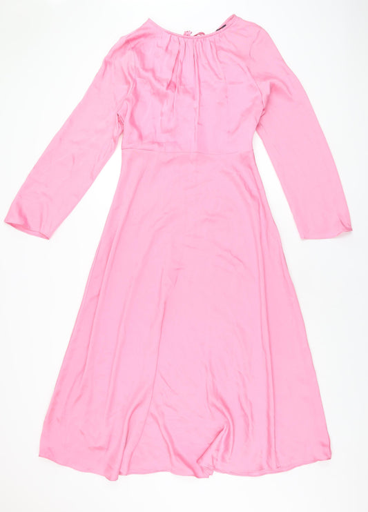 Marks and Spencer Womens Pink Polyester A-Line Size 10 Round Neck Zip