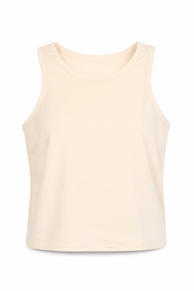 PRETTYLITTLETHING Womens Beige Polyester Basic T-Shirt Size 10 Round Neck