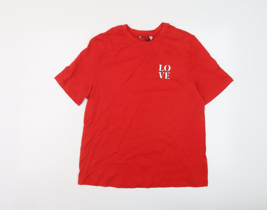 Marks and Spencer Womens Red Cotton Basic T-Shirt Size 14 Crew Neck - LOVE