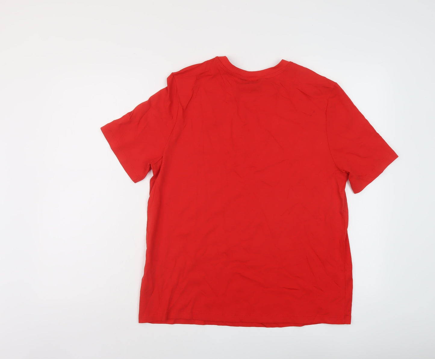 Marks and Spencer Womens Red Cotton Basic T-Shirt Size 14 Crew Neck - LOVE