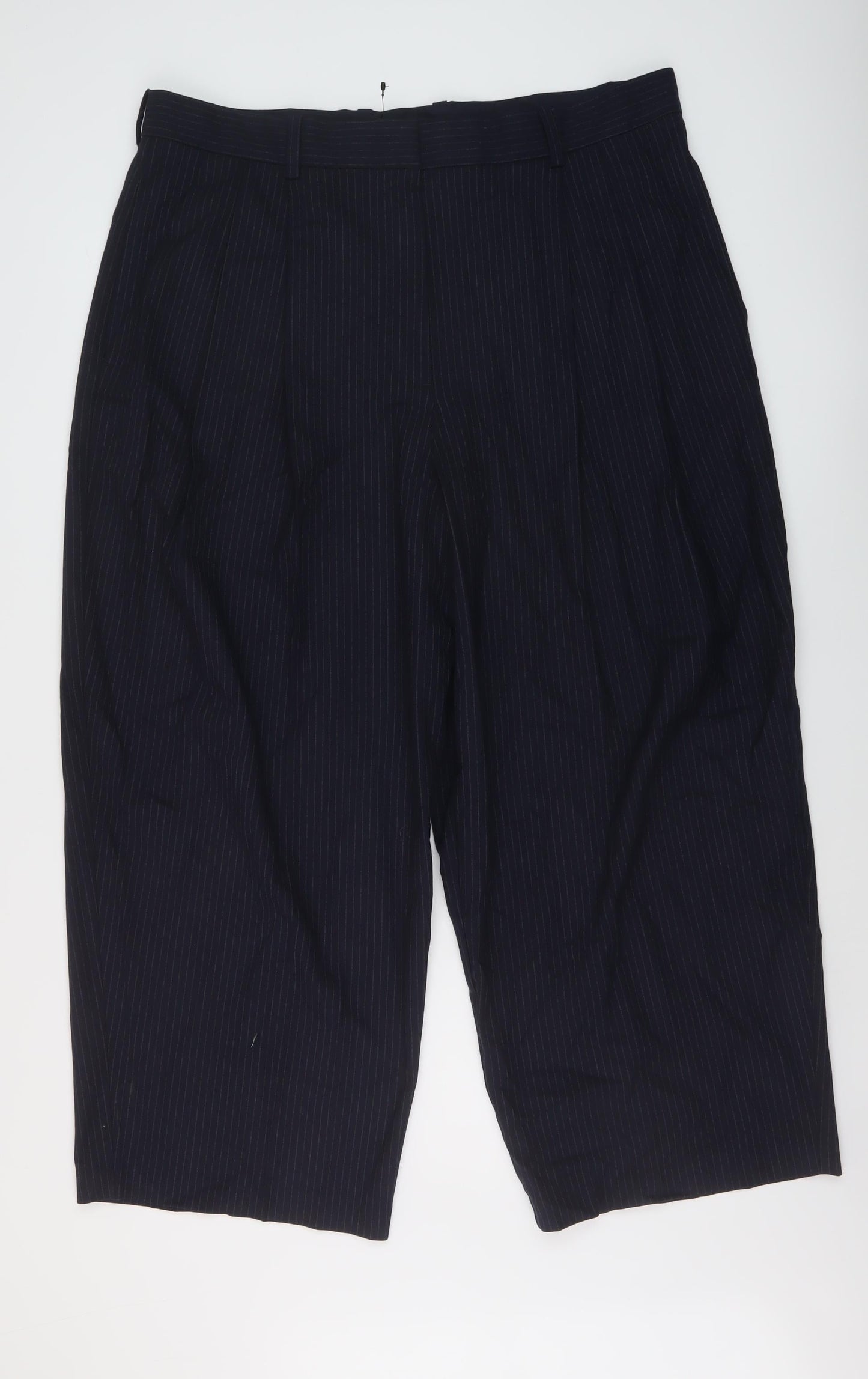 Marks and Spencer Womens Blue Striped Polyester Trousers Size 20 L27 in Regular Hook & Eye