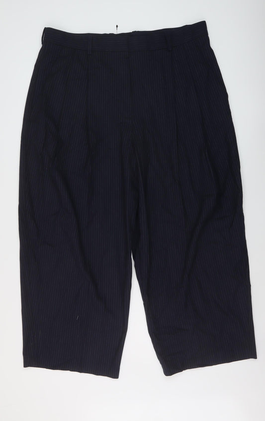 Marks and Spencer Womens Blue Striped Polyester Trousers Size 20 L27 in Regular Hook & Eye
