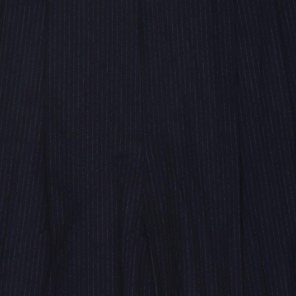 Marks and Spencer Womens Blue Striped Polyester Trousers Size 20 L27 in Regular Hook & Eye