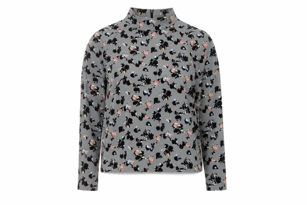 NEXT Womens Grey Floral Polyester Basic Blouse Size 14 Mock Neck