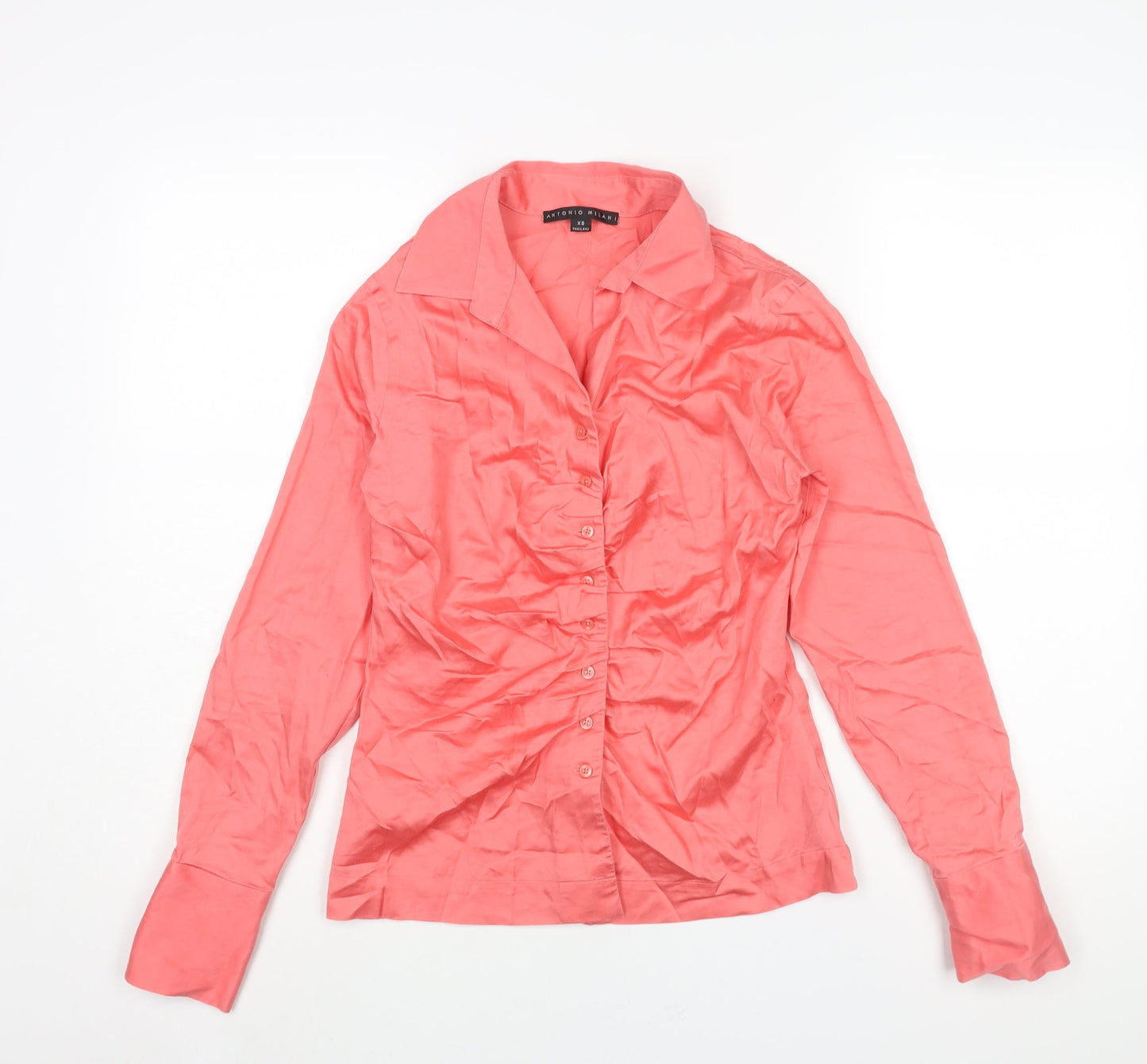 Antonio Milani Womens Pink Cotton Basic Blouse Size XS Collared - Rouched