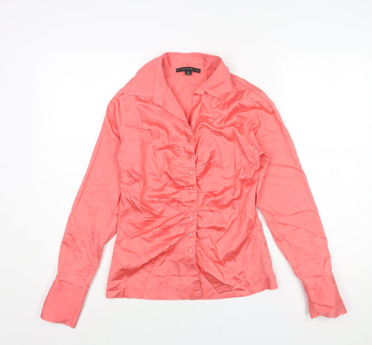 Antonio Milani Womens Pink Cotton Basic Blouse Size XS Collared - Rouched